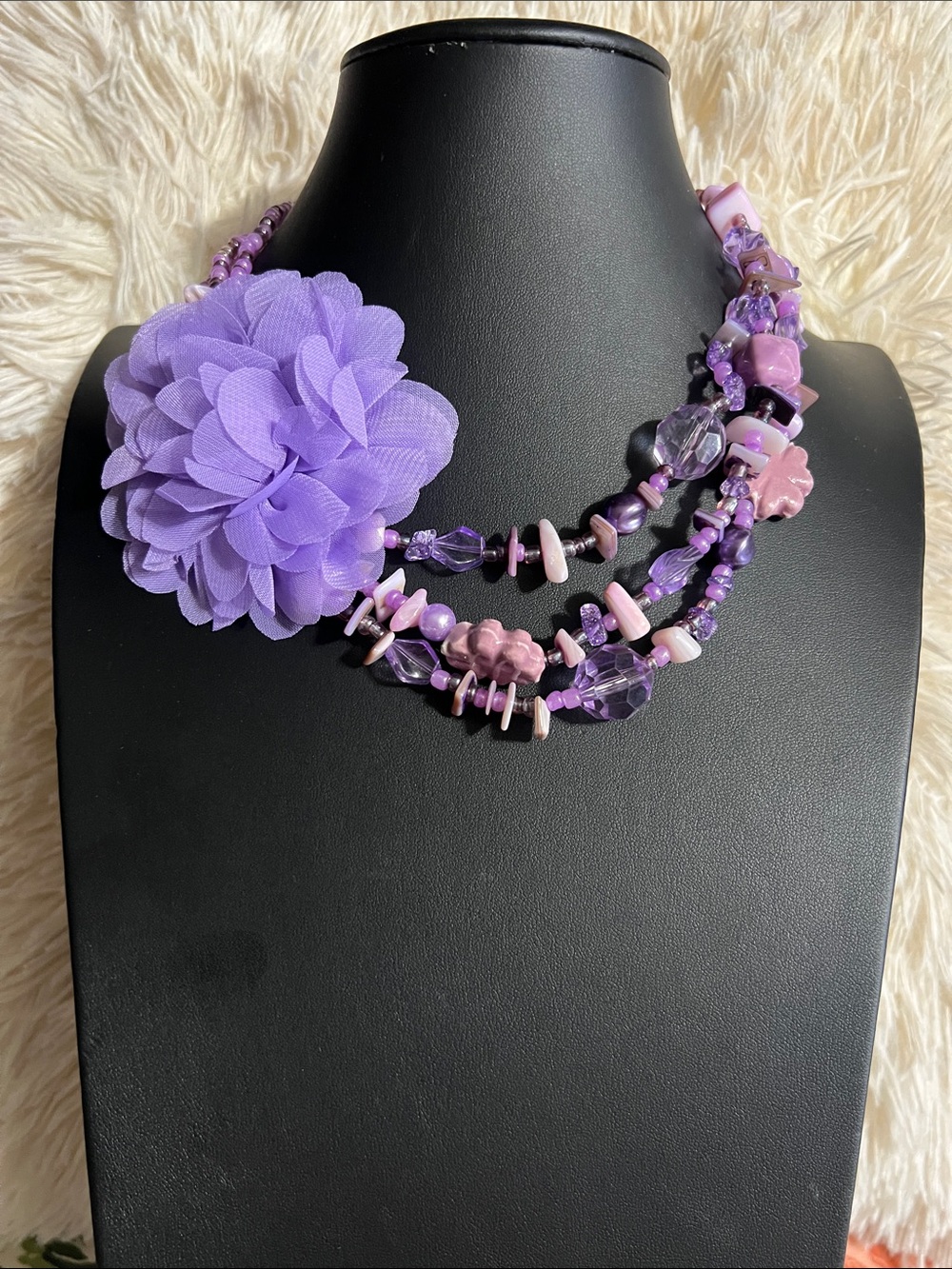 Riviera Purple and Pink Floral Multi-Strand Statement Necklace